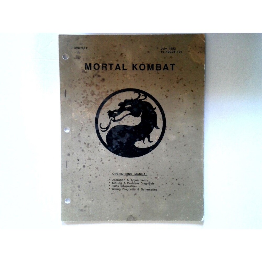 Midway Mortal Kombat Arcade Operations Manual 1992 Guide 15-40025-101